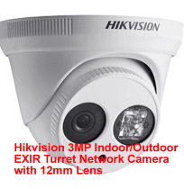 Hikvision DS-2CD2332-I (12MM) Outdoor Network Mini IP Dome Camera, 3MP EXIR Turret, H.264 and MJPEG, Full HD Real Time Video, 12 mm Lens, IR to 30M