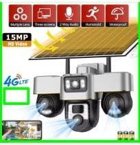 4G Solar 15mp 3 lens All PTZ Auto Tracking CCTV Camera