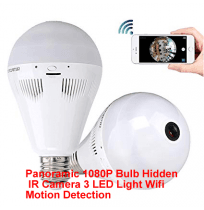 Panoramic 1080P Bulb Hidden IR Camera 3 LED Light Wifi Motion Detection